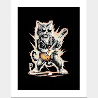 Rock Cat Playing Guitar - Guitar Cat Posters and Art